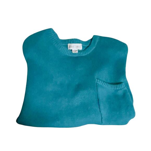 VTG 80s Small Daniel Caron Ramie Cotton Teal Green Crewneck Knit Sweater Pocket - Picture 14 of 14